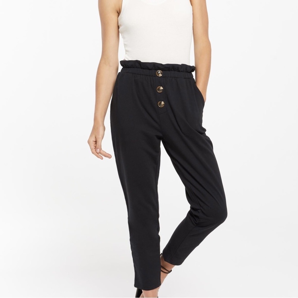 Black High-Waisted Button Pants